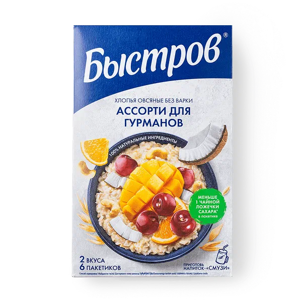 Хлопья овсяные без варки Ассорти для гурманов «Быстров» 6 шт.