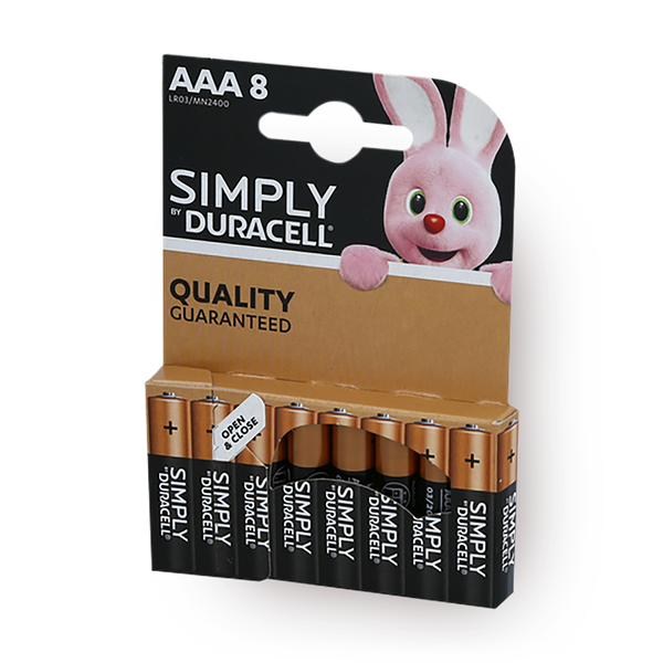 Eight Duracell Simply AAA batteries