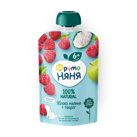 Пюре «ФрутоНяня» из яблок и малины с творогом