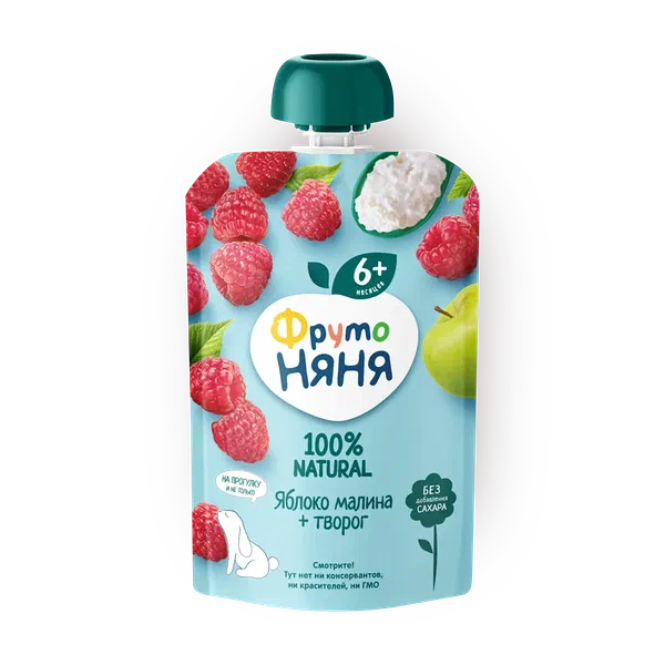 Пюре «ФрутоНяня» из яблок и малины с творогом