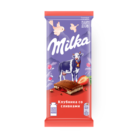 Шоколад молочный Milka Клубника со сливками