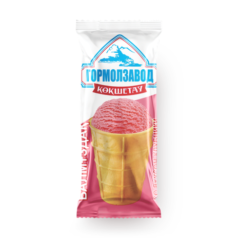 Мороженое сливочное «Кокшетауское» со вкусом клубники в вафельном стаканчике