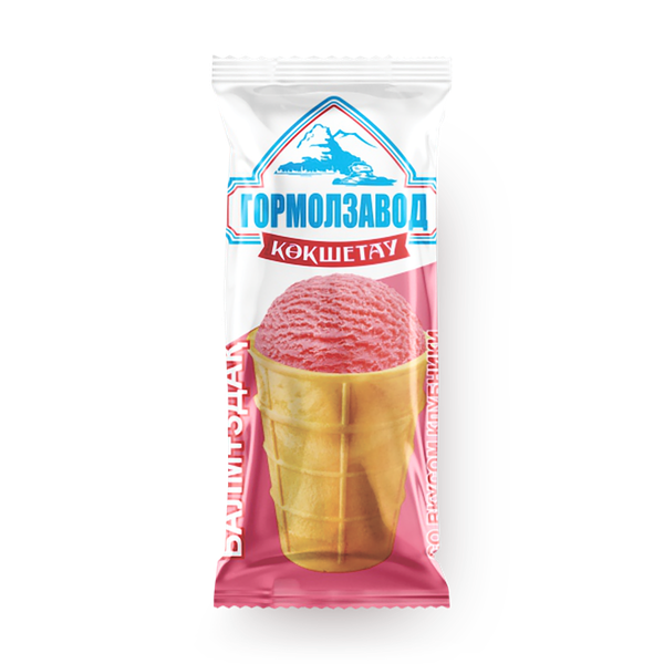 Мороженое сливочное «Кокшетауское» со вкусом клубники в вафельном стаканчике