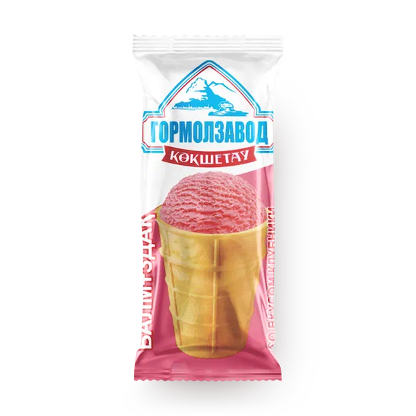Мороженое сливочное «Кокшетауское» со вкусом клубники в вафельном стаканчике