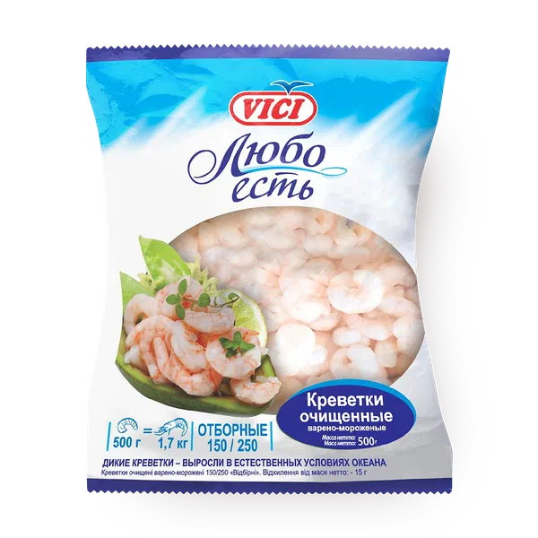 Креветки 150/250 Vici Душа океана очищенные варёно-мороженые