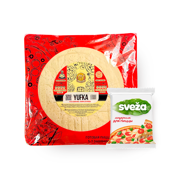 Тесто для пиццы Yufka замороженное, 500 g + Сыр Моцарелла для пиццы Sveza 40%, 200 g