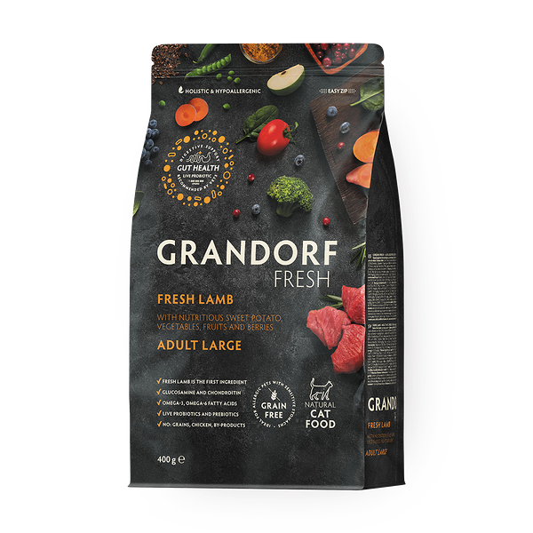 Сухой корм для крупных кошек Grandorf ягнёнок с бататом