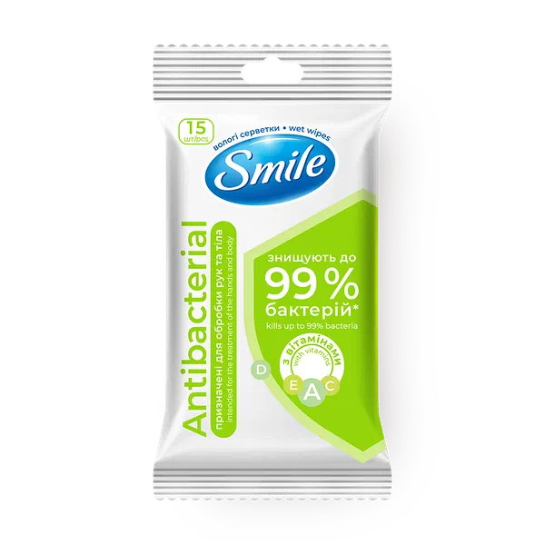 Влажные салфетки Smile Antibacterial лайм, мята, витамины и D-пантенол