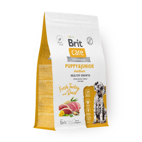 Сухой корм для щенков и молодых собак крупных пород Brit Care Healthy Growth индейка и утка