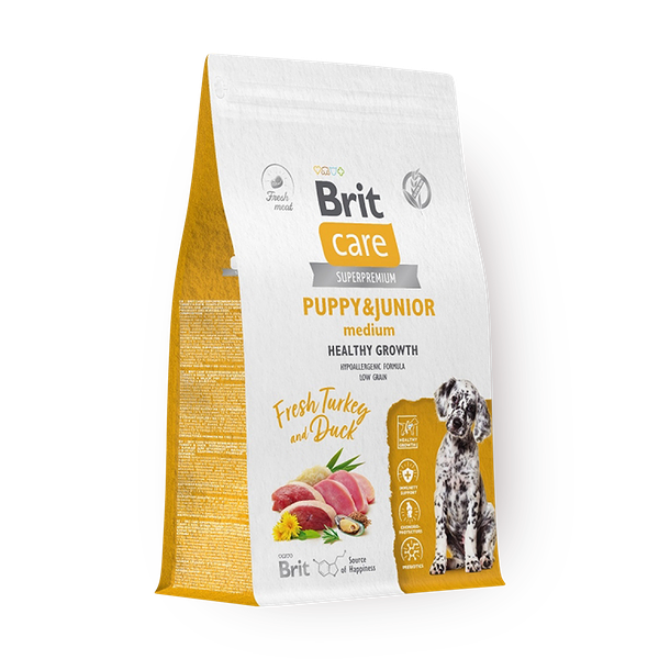 Сухой корм для щенков и молодых собак крупных пород Brit Care Healthy Growth индейка и утка