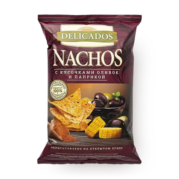 Чипсы кукурузные Delicados с кусочками оливок и паприкой