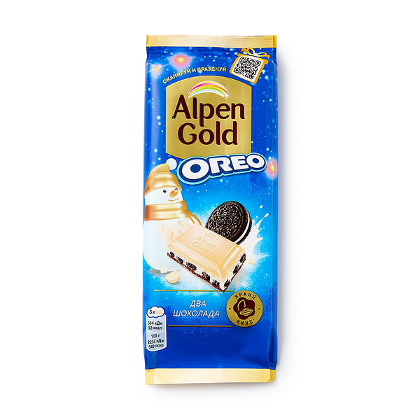 Шоколад молочный Alpen Gold Два шоколада с белым шоколадом, ваниль с кусочками печенья Oreo