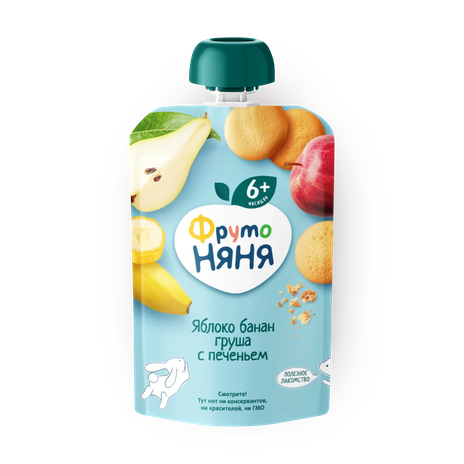 Пюре «ФрутоНяня» яблоко-банан-груша с печеньем с 6 месяцев