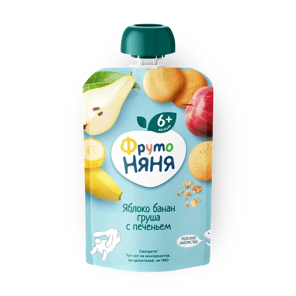 Пюре «ФрутоНяня» яблоко-банан-груша с печеньем с 6 месяцев