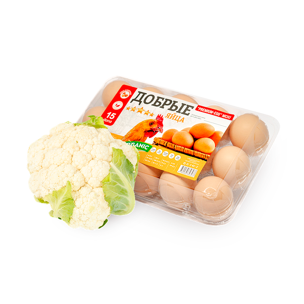 Яйца куриные «Добрые», 15 pc. + Капуста цветная свежая Every Day Fresh, 1 kg
