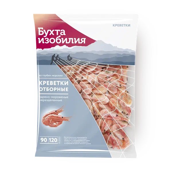 Креветки 90/120 «Бухта изобилия» отборные неразделанные варёно-мороженые