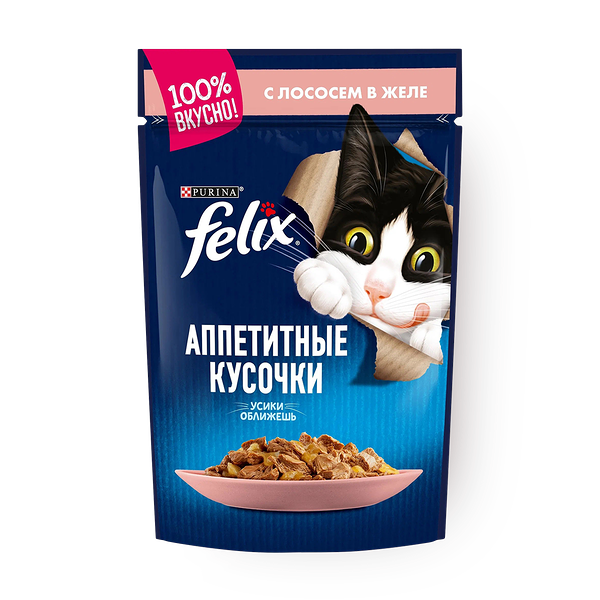 Влажный корм для кошек Felix Аппетитные кусочки лосось в желе