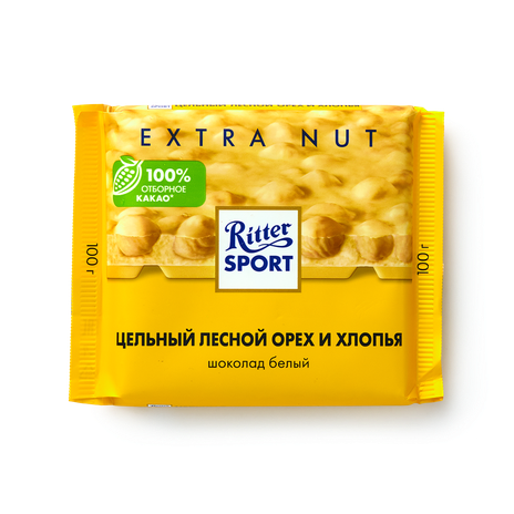 Шоколад белый Ritter Sport Extra Nut с цельным лесным орехом и хлопьями