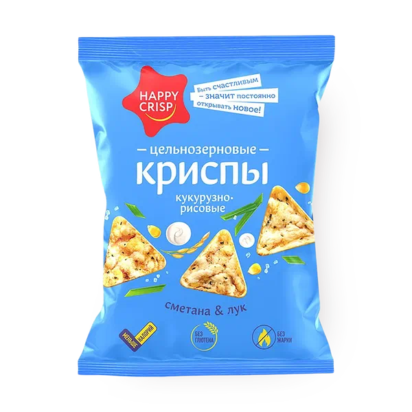 Крипсы рисовые-цельнозерновые Happy Crisp сметана и лук