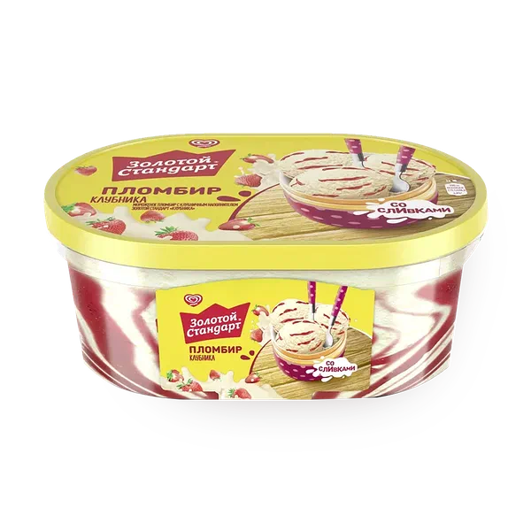 Мороженое пломбир «Инмарко» «Золотой стандарт» с клубникой