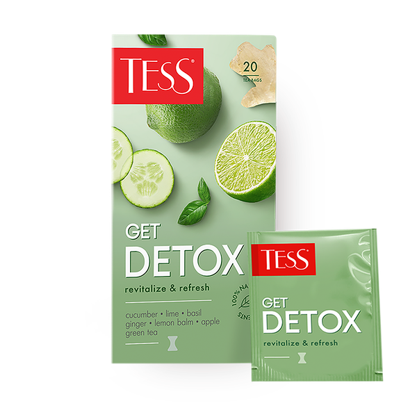 Чай зелёный Tess Get Detox с базиликом, имбирём, ароматом лайма и свежего огурца в пакетиках