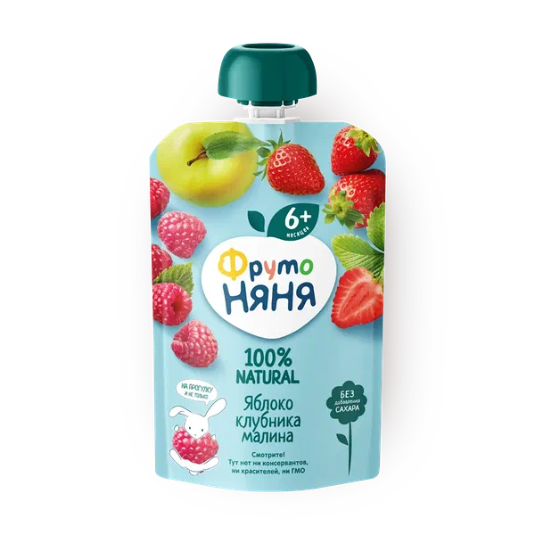 Пюре «Фрутоняня» десерт из малины клубники с яблоком