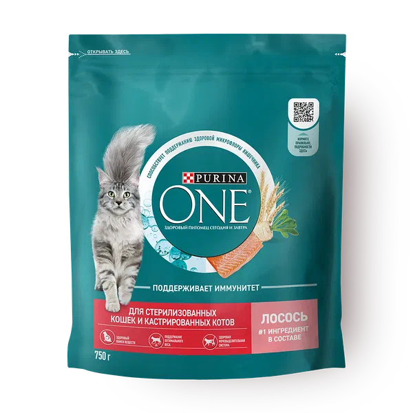 Сухой корм для стерилизованных кошек Purina One с лососем и пшеницей