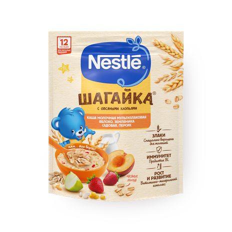 Каша детская молочная Nestle 5 злаков яблоко-земляника-персик