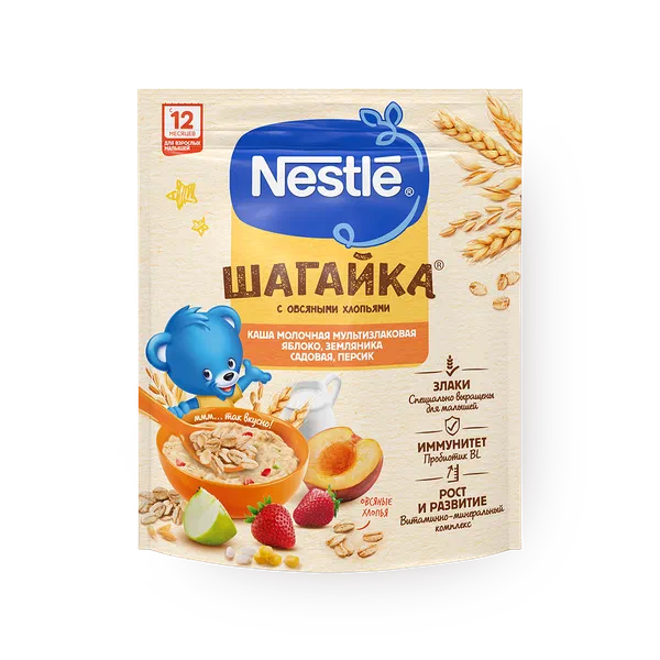 Каша детская молочная Nestle 5 злаков яблоко-земляника-персик
