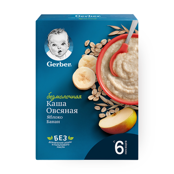 Каша безмолочная овсяная Gerber банан и яблоко