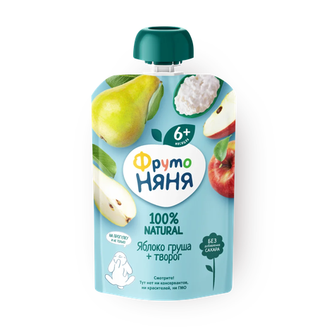 Пюре «ФрутоНяня» яблочно-грушевое с творогом