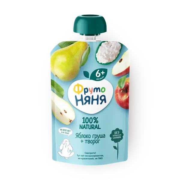 Пюре «ФрутоНяня» яблочно-грушевое с творогом