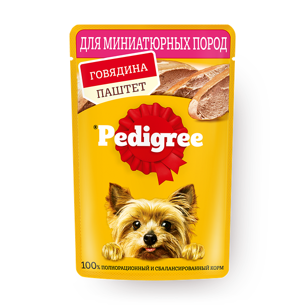 Корм влажный для миниатюрных собак Pedigree паштет с говядиной