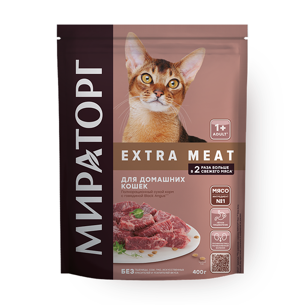 Сухой корм для домашних кошек «Мираторг» Extra Meat с говядиной Black Angus