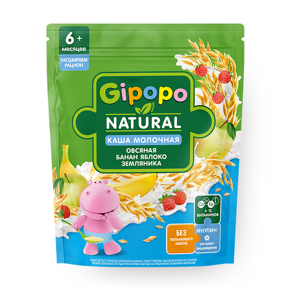 Каша молочная овсяная Gipopo банан, яблоко и земляника