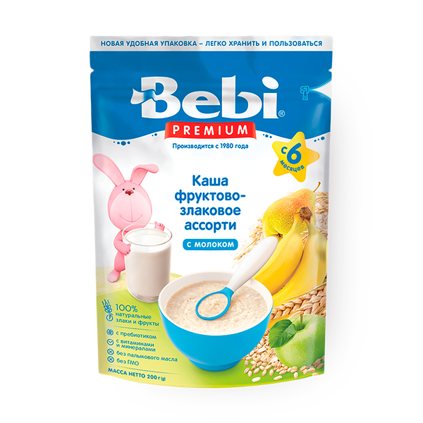 Каша молочная Bebi Premium фруктово-злаковое ассорти с 6 месяцев