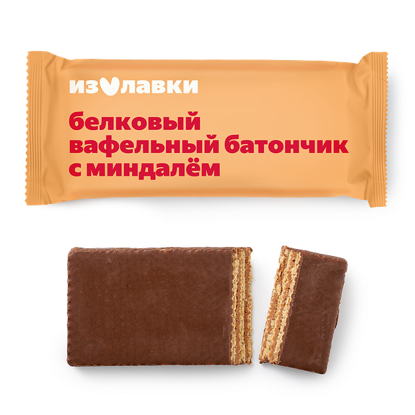 Протеиновый вафельный батончик «Из Лавки» с какао и миндалём в молочной глазури