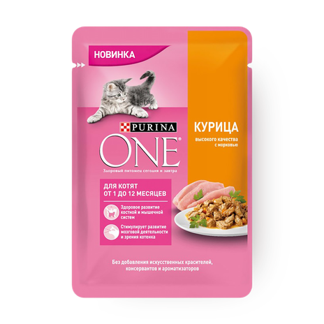 Влажный корм Purina One для котят с курицей и морковью