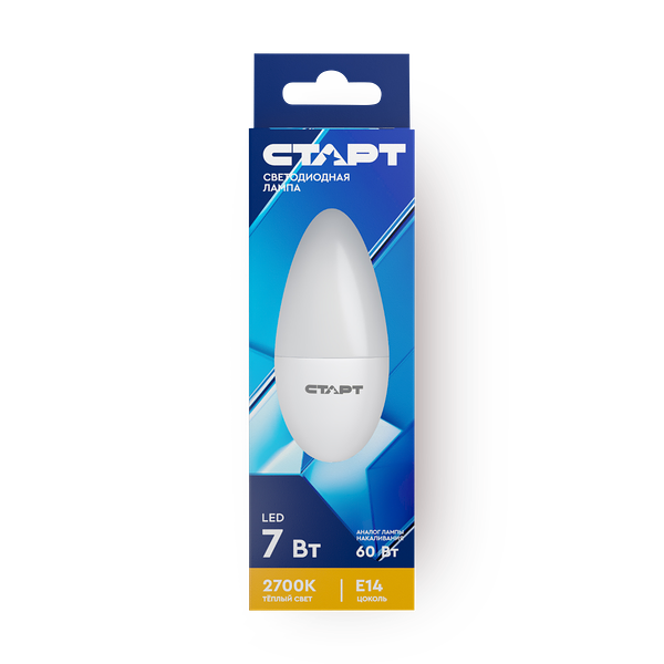 Лампа светодиодная «Старт» LED Е14 7Вт свеча тёплый свет