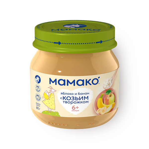 Пюре «Мамако» с козьим творожком яблоко-банан с 6 месяцев