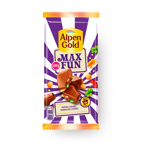 Шоколад Max Fun Alpen Gold молочная карамель, мармелад и печенье