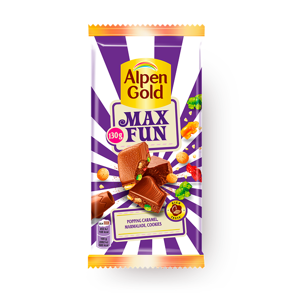 Шоколад Max Fun Alpen Gold молочная карамель, мармелад и печенье