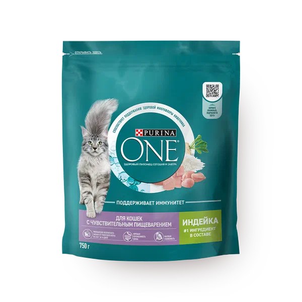 Сухой корм для кошек с чувствительным пищеварением Purina One с индейкой и рисом