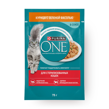 Влажный корм для стерилизованных кошек Purina One с курицей и зелёной фасолью