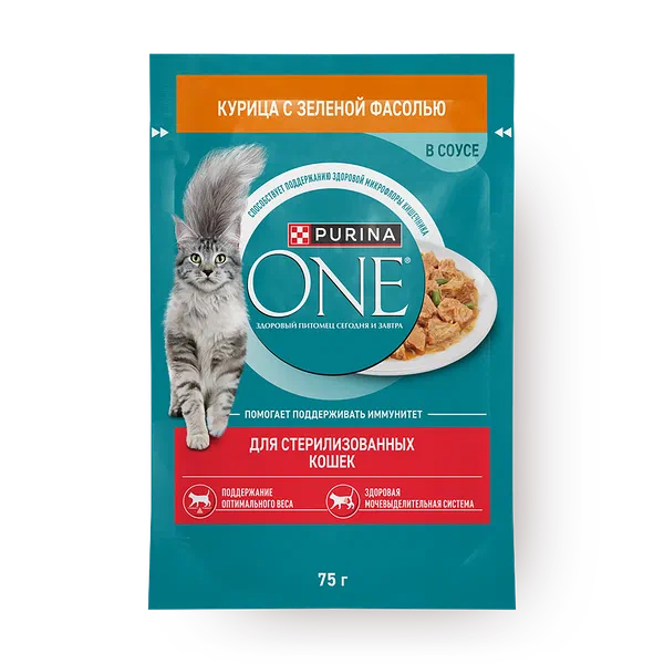 Влажный корм для стерилизованных кошек Purina One с курицей и зелёной фасолью