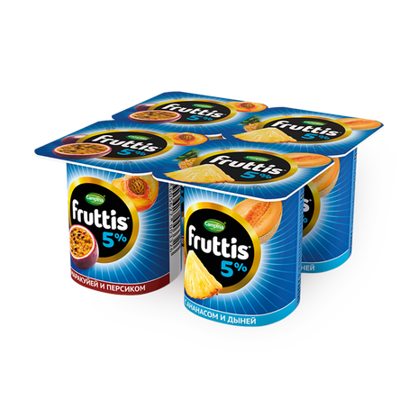 Йогурт Fruttis с персиком, маракуйей, ананасом и дыней 5%