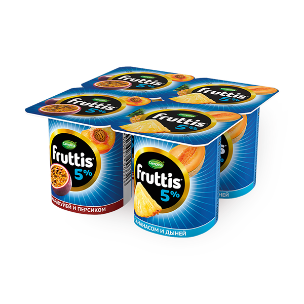 Йогурт Fruttis с персиком, маракуйей, ананасом и дыней 5%