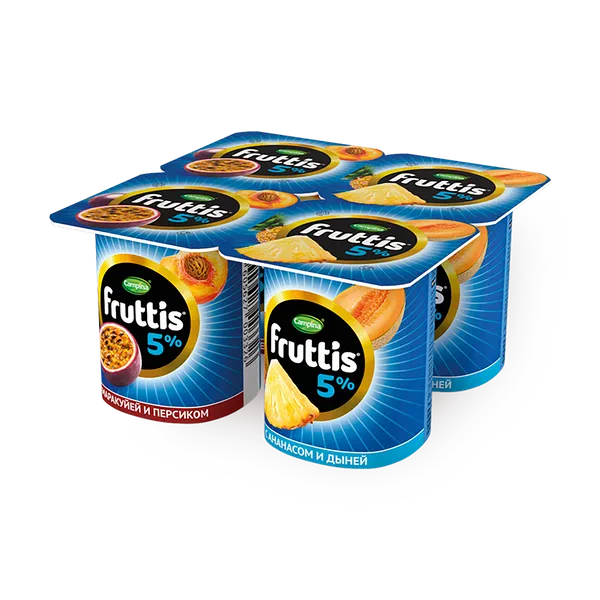 Йогурт Fruttis с персиком, маракуйей, ананасом и дыней 5%
