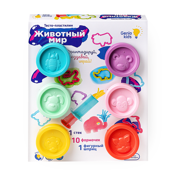 Набор для лепки тесто-пластилин Genio Kids-Art животный мир