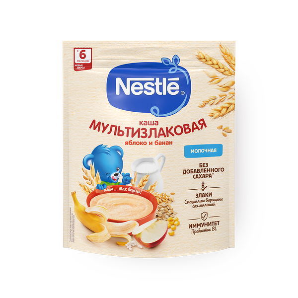 Каша молочная мультизлаковая Nestle с яблоком и бананом с 6 месяцев
